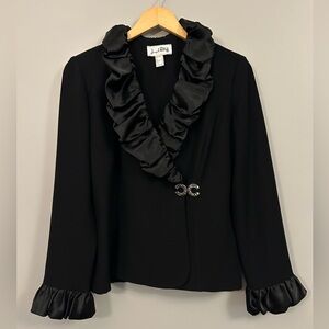 Joseph Ribkoff Black Ruffled Satin-Trim Blazer Size 6